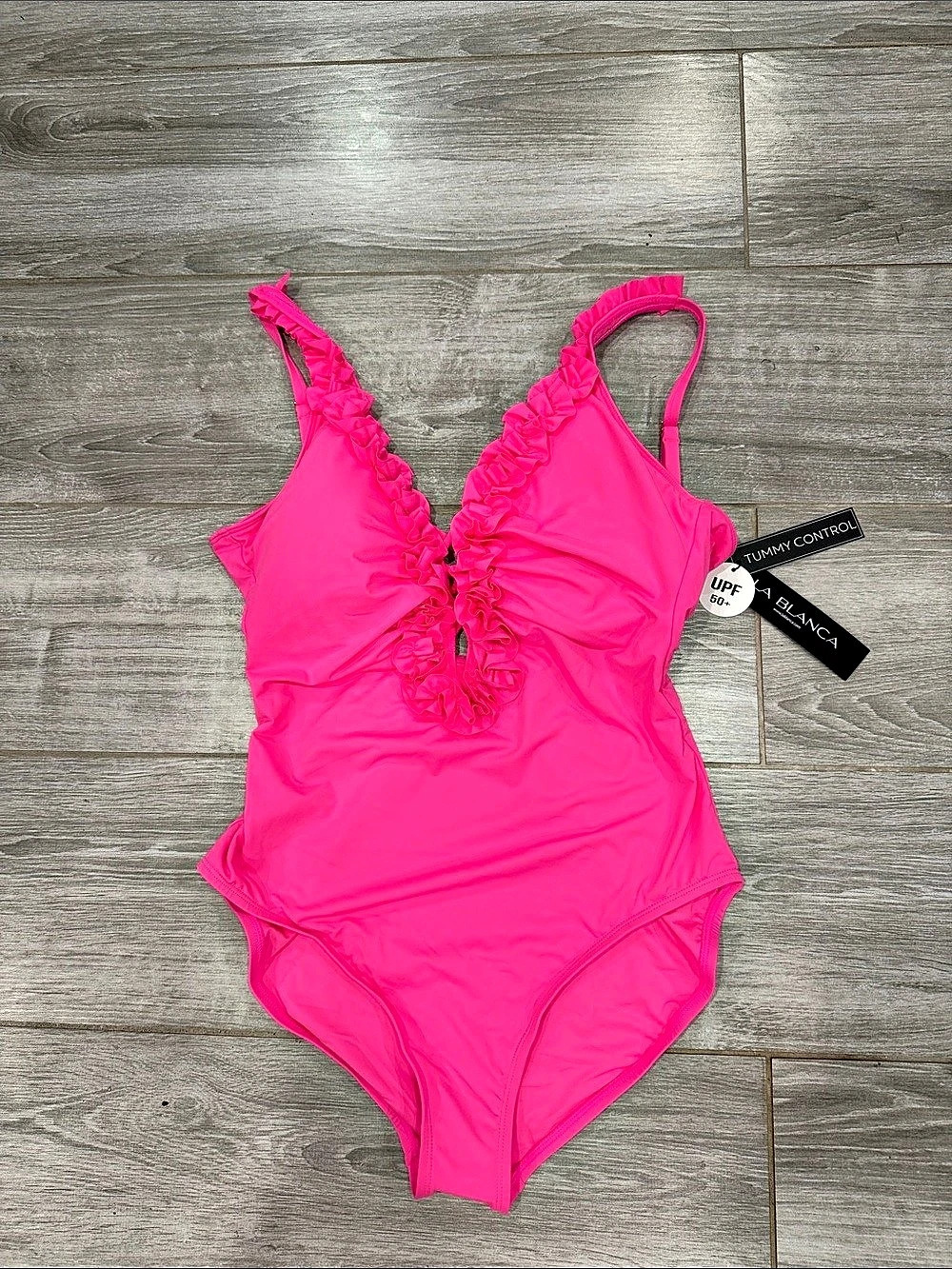 La Blanca Island Goddess Ruffle V-Plunge One Piece Pink Size 14
